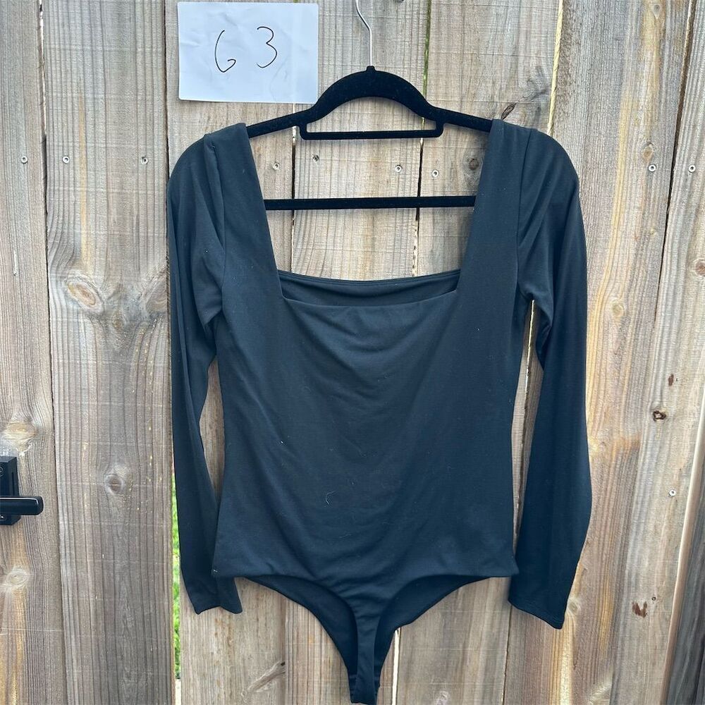 Nuuds Women's Black Square Neck Long Sleeve Bodysuit Size M — image 2 of 5